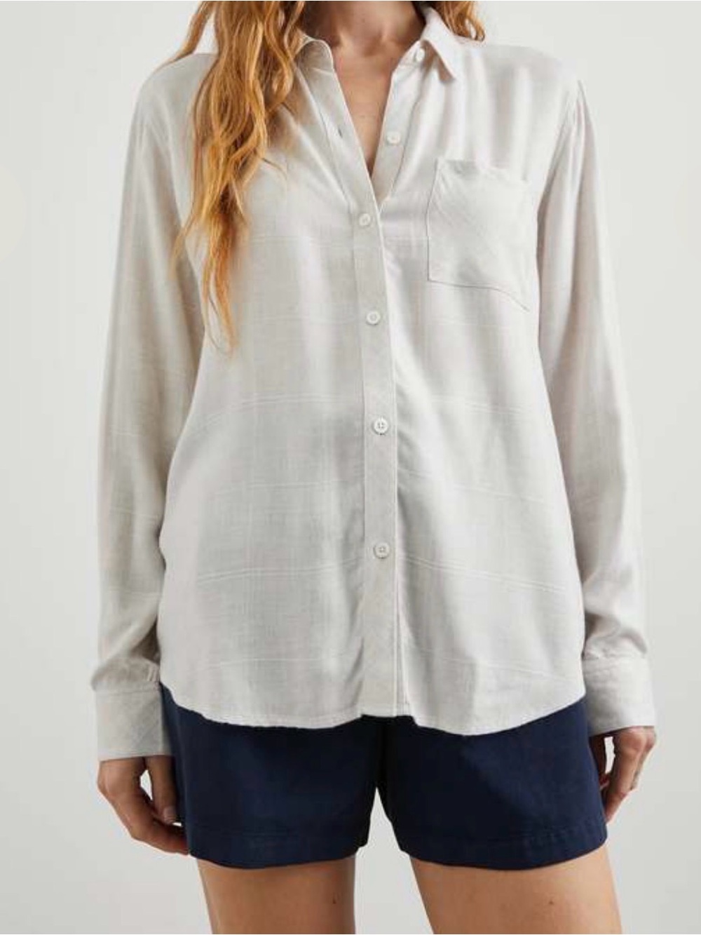 Rails White 100% Rayon Button Front Long‎ Sleeve Blouse Shirt XS Classic Casual